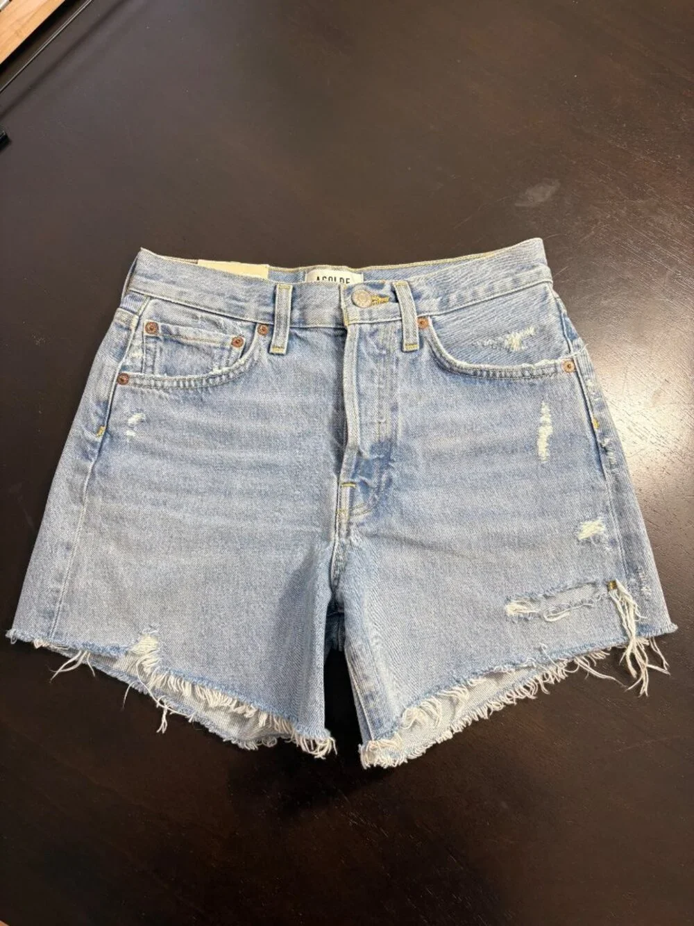 NEW Agolde Parker Long Shorts Cut-Off Distressed High-Rise Denim Button-Fly 24